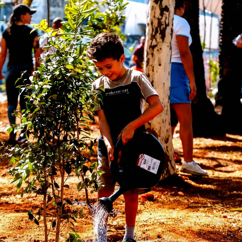jovem regando planta recortada